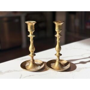 Vintage Solid Brass Candlestick Holders Set of 2 Baluster Style Marked OM 7 inch